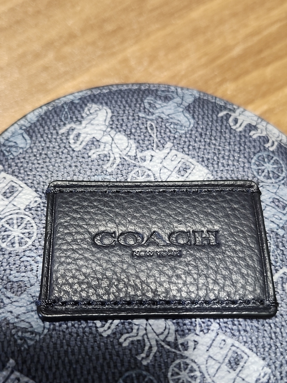 Coach Navy Hybrid Round Leather Case with Blue Carriage Print -- NWOT - Picture 2 of 5